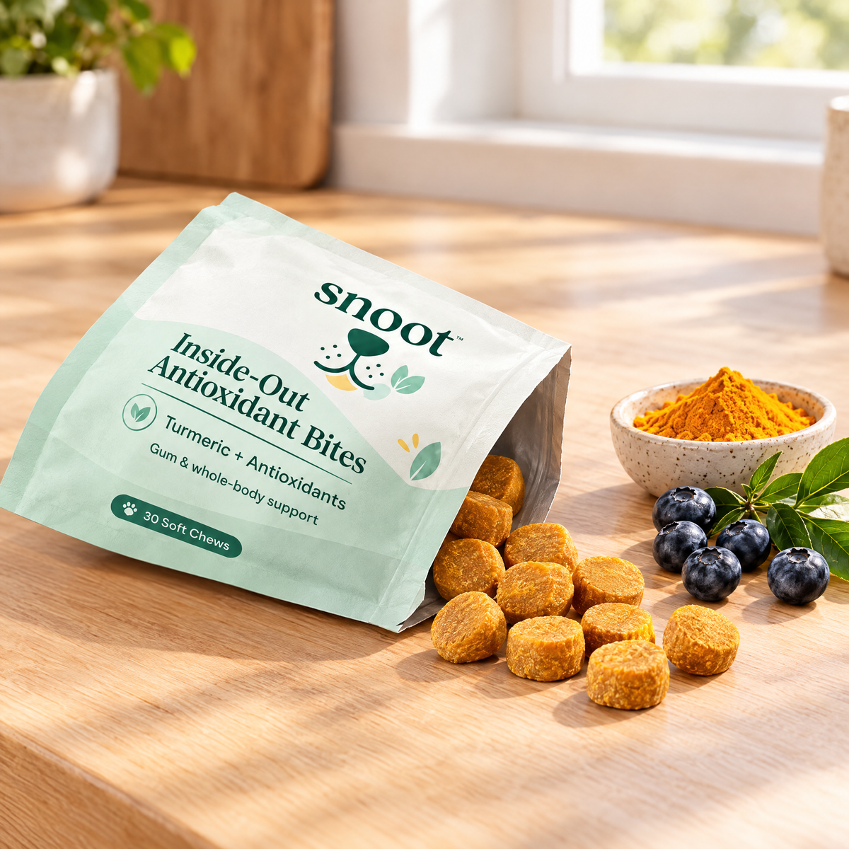 Antioxidant Chews spilled out with turmeric and blueberries